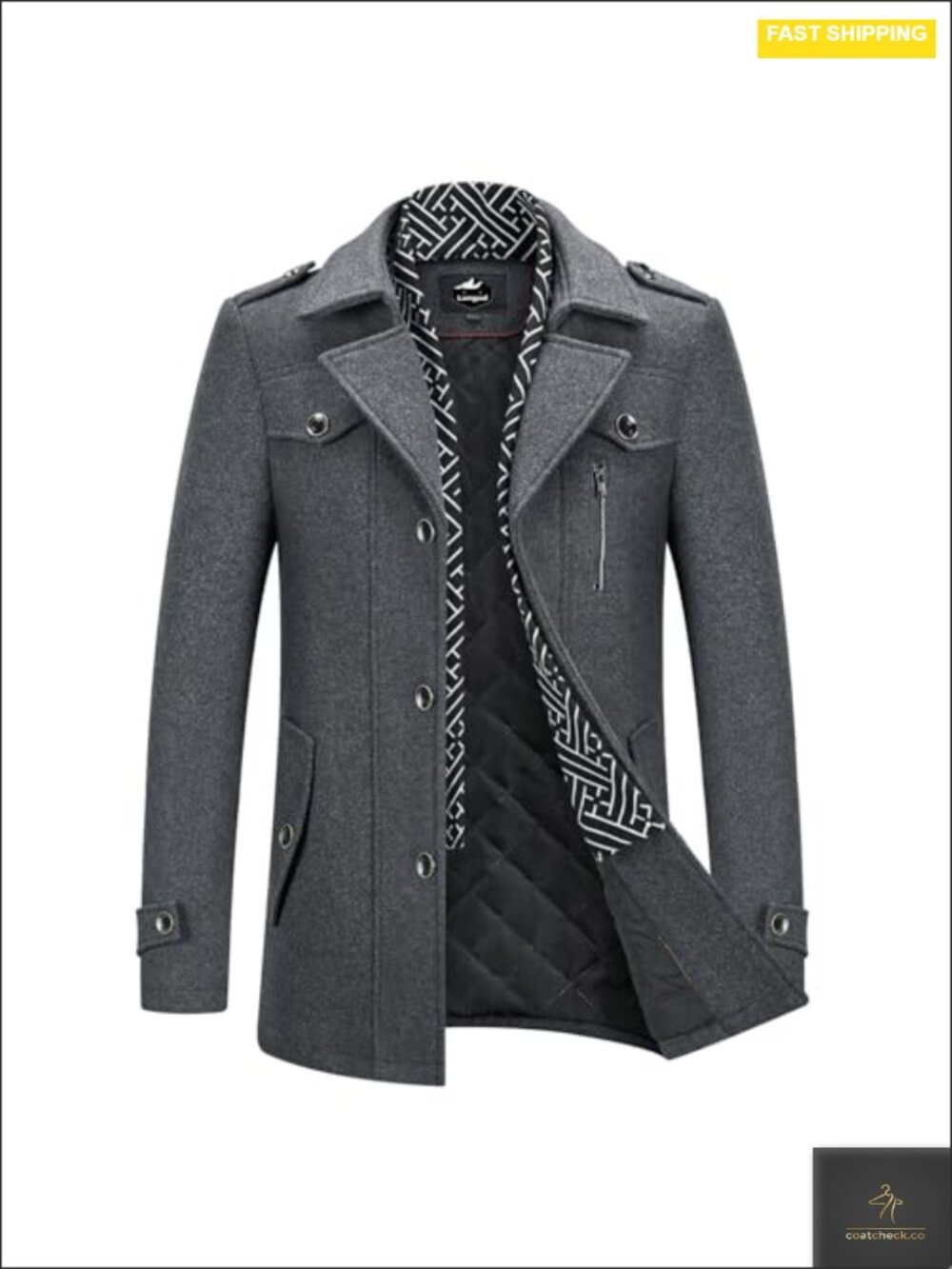 Men's Wool Blend Mid Length Peacoat Single Breasted Coat with Removable Scarf
